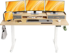 Claiks Standing Desk with Drawers, Adjustable Stand Up Electric Standing Desk Adjustable Height with Storage Shelf and Splice Board, 63 Inch, Natural