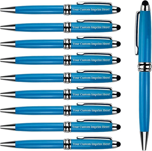 Ancolo Custom Personal Office Pens with Stylus Tip - Quality pens Fine point -Engraved Team Name, Phone Number, Slogan Perfect for Bank, Office, Hotel Lobbies 10 Pens/Box
