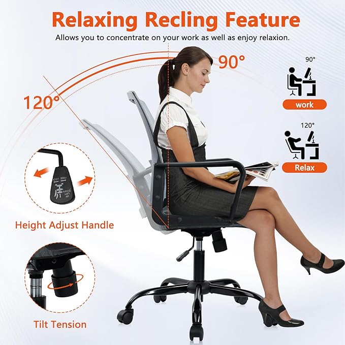 CLATINA Ergonomic Office Desk Chair - Mesh Office Chair with Adjustable Lumbar Support, Rolling Comfortable Computer Task Chairs with Arms for Home Conference-Gray, 8 Pack