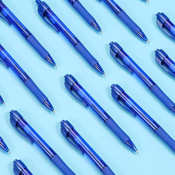 deegtran Pens Bulk, 50 Pack No Bleed Blue Ink Click Pens with Soft Grip, Wholesale Retractable Ballpoint Pens for Office School, Medium Point Smooth 1.0MM