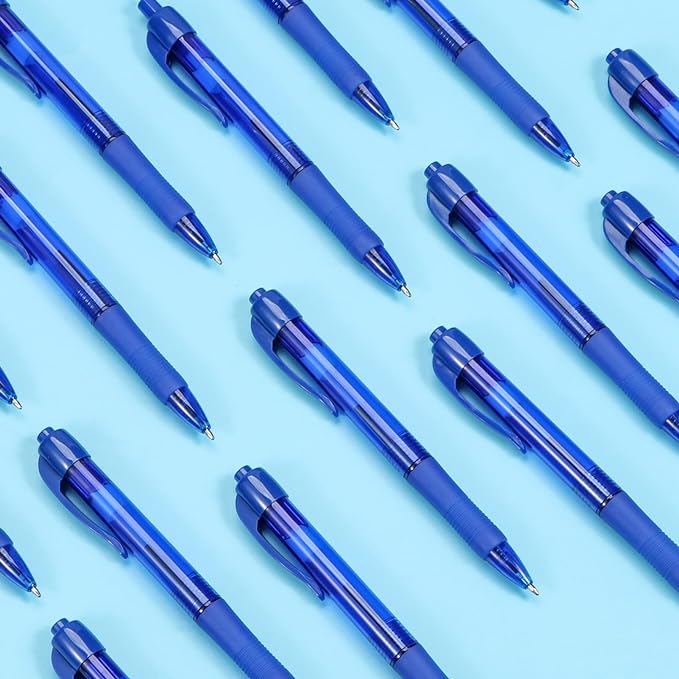 deegtran Pens Bulk, 50 Pack No Bleed Blue Ink Click Pens with Soft Grip, Wholesale Retractable Ballpoint Pens for Office School, Medium Point Smooth 1.0MM