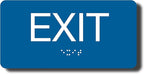 NAP TAGS ADA-compliant Exit Sign (6" x 3"). Features raised text and Braille on a blue background. Durable, easy to install, and perfect for any indoor facility.