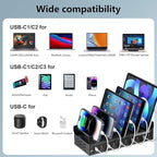 200W Charging Station,Charger with 10 USB C Ports, Stations for MacBook, iPhone, Android Cell Phone, iPad, Tablet, Family Multi-Device Organizer Charging Dock