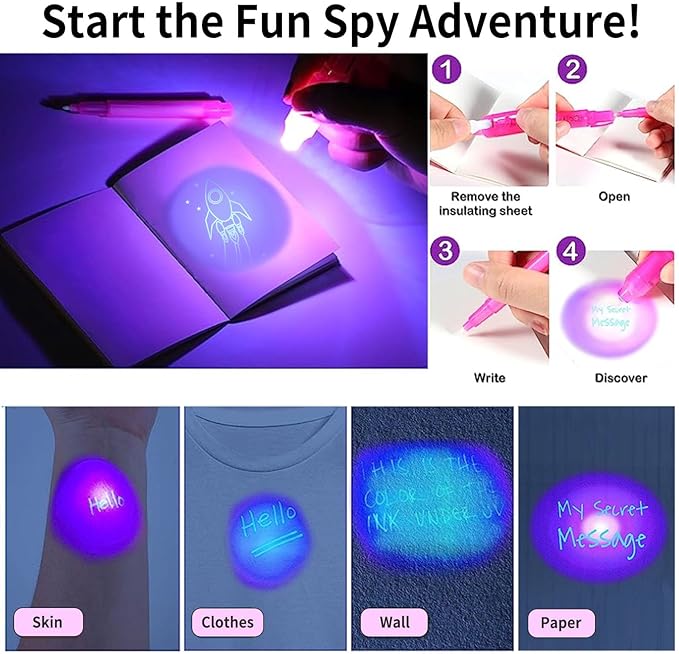Invisible Ink Pens 12 Pack with Notebook and UV Pen Light, Party Favors for Kids 8-12, Christmas Stocking Stuffers, Thanksgiving Halloween Goodie Bag Gifts
