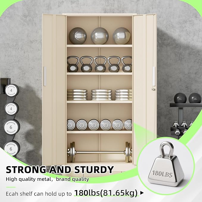 INTERGREAT Metal Storage Cabinet with Doors and Shelves,72" H Gray Steel Tool Locking Cabinet, Metal Storage Cabinets for Home Office, Warehouse, School