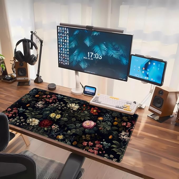 Black Vintage Desk Pad - Large Mouse Pad & Laptop Keyboard Mat - Non-Slip Base - 31.5 x 15.8 in - Gaming & Office Desk Decor