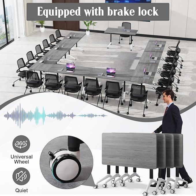 JEHUJD Conference Table,55.1''Folding Conference Room Table for 4-12 People,Mobile Flip Top MeetingTraining Table with Different Coulor and Styles for Offices, Classrooms,Meeting Room (4, F)