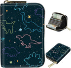 BWEGRHE Cute Credit Card Holder with Zipper, Fun Dinosaurs RFID-Blocking Card Case Small Wallet for Women Men, Multi-slot Card Organizer Case Travel Accordion Wallet