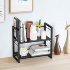 ART-GIFTREE Office Desk Shelf Organizer, Wood Desktop Bookshelf Supplies Storage Rack, Shelf for Top of Desk and Dresser (Pure Black-2 Tier)