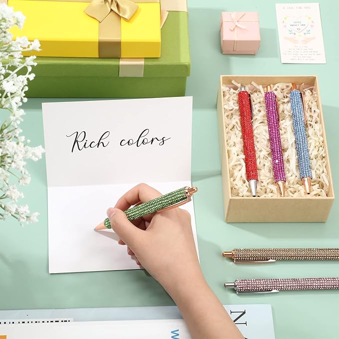 Jeyiour 6 Pcs Bling Pen Cute Diamond Wedding Rhinestones Gift Metal Ballpoint Fancy Sparkly Crystal Retractable Black Ink Pen for Women Office Birthday 0.7mm(Colorful)