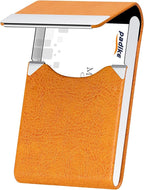 Padike Professional Business Card Holder PU Leather Business Card Case Name Card Holder Slim Metal Pocket Card Holder with Magnetic Shut (Z-Orange)