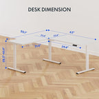 FLEXISPOT L Shaped Standing Desk, 63 x 55 Inch Electric Height Adjustable Corner Desk, Sit Stand Computer Workstation, Preset Controller, Home Office, White Frame with White Top