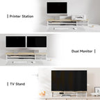 Fenge Monitor Stand, Dual Monitor Riser, 42.5inch Large Desk Computer Monitor Stand Riser with Drawer, 2 Tier Wood & Acrylic Desktop Organizer for Computer, Laptop, Printer, TV Screen Riser