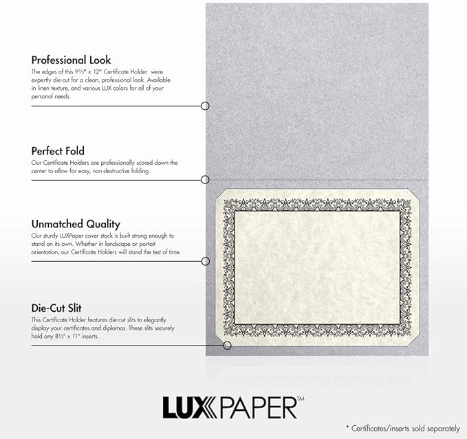 LUXPaper 9.5" x 12" Certificate Holders | Silver Metallic | 105lb. Cover | 250 Qty