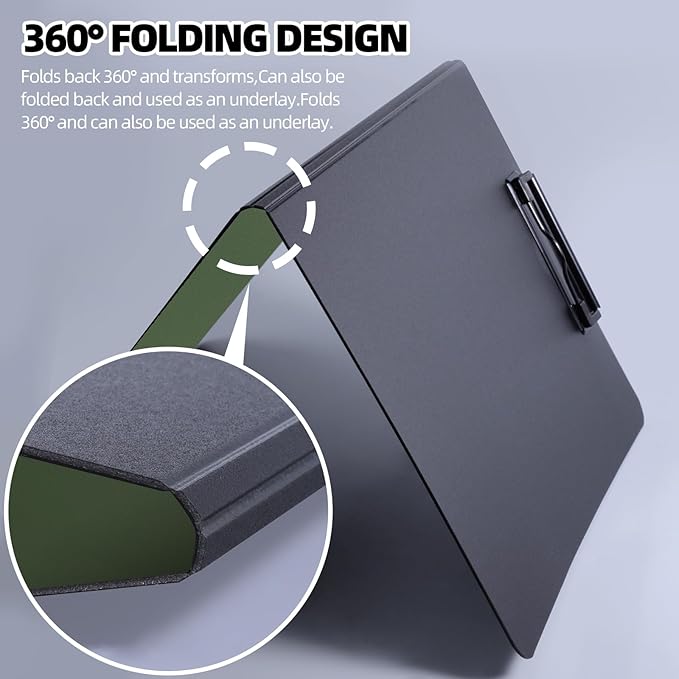 FRETONBA Clipboard Folder, A4 Foldable Clipboard with Horizontal and Vertical Double Metal Clips, 360 Degree Foldable Binder Clipboards with Pen Holder, File Cover Work Folder Clipboards, Green