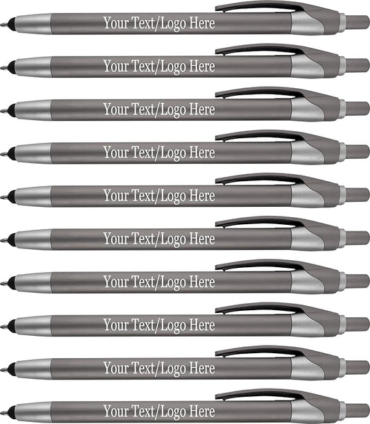 Personalized With your Custom Logo or Text Pens-Pack of 450- for Marketing, Parties, and Events, 2 in 1 Capacitive Stylus & Ballpoint Pen Compatible With Touchscreen Devices, Black Ink, Grey Pens