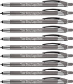 Personalized With your Custom Logo or Text Pens-Pack of 450- for Marketing, Parties, and Events, 2 in 1 Capacitive Stylus & Ballpoint Pen Compatible With Touchscreen Devices, Black Ink, Grey Pens