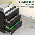 3 Drawer Lateral File Cabinet with Lock, Metal File Cabinets for Home Office, Office Furniture for Organization Hanging Legal/Letter/A4, Metal Filing Cabinet Storage Cabinet, Require Assembly, Black