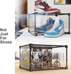 KOKOIN Magnetic Side Open Transparent Plastic Storage Shoe Box Clear Shoe Display Case Sneaker Shoe Storage Box Display Box Shoe Container Clear Closet Shelf Shoe Organizer (Black 8PC)