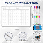 Lincia 36" x 12" Magnetic Horizontal 2 Month Dry Erase Calendar for Wall Undated Horizontal Dry Erase Wall Calendar Planner Aluminum Frame Whiteboard Calendar for Home Office Projects Wall Fridge