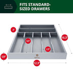ROYAL CRAFT WOOD Luxury Bamboo Kitchen Drawer Organizer - Silverware Organizer - Utensil Holder and Cutlery Tray with Grooved Drawer Dividers for Flatware and Kitchen Utensils (7 Slot, Gray)