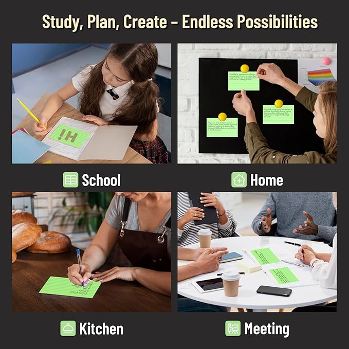 300 Count Index Cards 3 x 5 Inch Ruled Green Index Cards, Flash Cards College Ruled for School, College, Office and Home Organization, Durable Study To Do List Note Cards with Ruled Lines