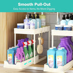 APWNRJA Under Sink Organizers and Storage 2 Pack, Pull-Out Sliding Cabinet Organizer with 2-Tier Storage Shelf & 4 Hooks, Multi-Purpose for Kitchen & Bathroom (13 Inch, White)