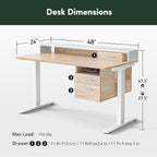 FEZIBO Electric Standing Desk 48 x 24 Inch with Monitor Shelf, 3 Drawers and Open Storage, Home Office Computer Workstation, Maple, 2 Packages