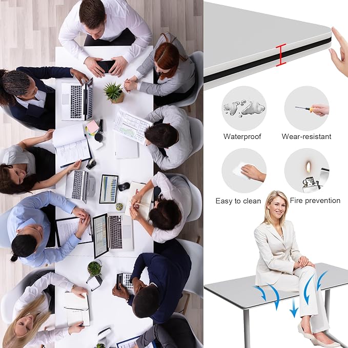 Conference Table Flip Top Mobile Conference Room Tables,Folding Conference Table with Wheels,Large Meeting Training Seminar Table Saving Space for Office Classroom (8, White, 55.1'')