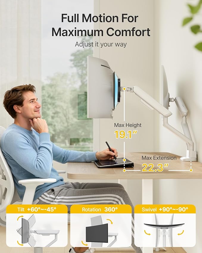 monTEK Dual Monitor Arm with USB, Mechanical Spring Monitor Arm for 17-35" Screens, Adjustable Monitor Desk Mount Each Holds up to 24.2 lbs with C Clamp/Grommet Desk Mount, VESA 75/100mm, MA1011UCWH-D