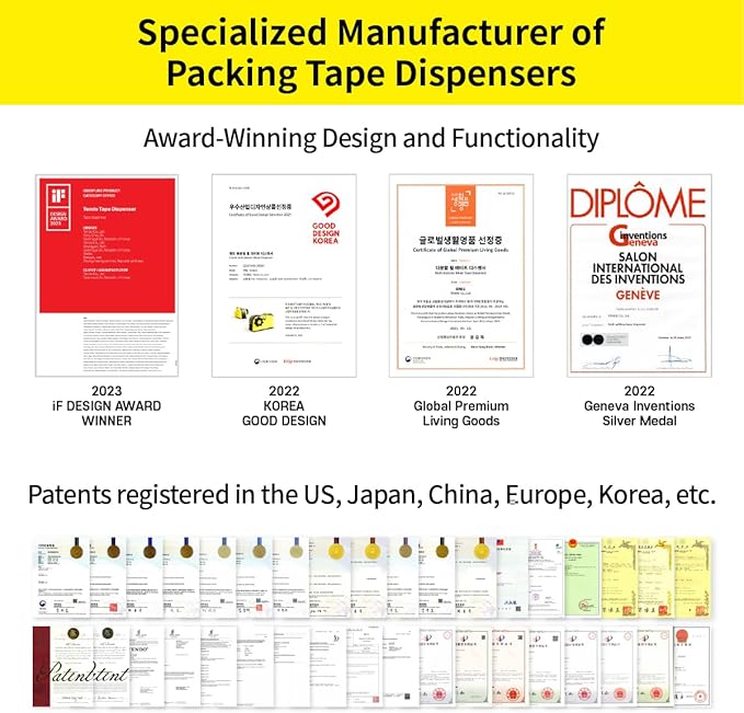 [TENDO°] Multi-Section Tape Dispenser ZO-508: Innovative Cutter for Custom Tape Width (Yellow)