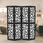 VINGLI 70'' H Room Divider, Non-Woven Fabric Privacy Screen, Indoor Partition Wall Dividers, Freestanding Hinged Space Separator with Modern Unique Pattern (Black, 4 Panel)