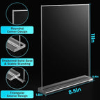 4-Pack Acrylic Sign Holder, 8.5 x 11 Inch Vertical T Shape Table Display Stand, Double-Sided Clear Plastic Sign Holders for Paper, Menu, and Flyer, Ideal for Home, Office, Restaurants, and Stores
