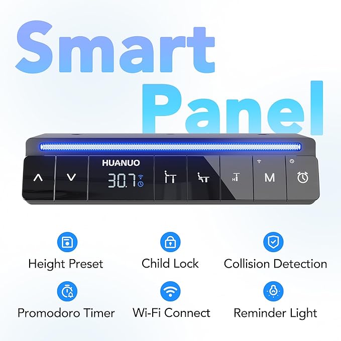 HUANUO AI-Powered Electric Standing Desk with Smart APP, Compatible with Alexa & Google, Adjustable Height, 6 Memory Settings, Sedentary Reminder, Ergonomic Sit-Stand Desk, 48-inch, Black