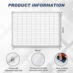 Lined Whiteboard Blank Grid Aluminum Frame Dry Erase Board Reusable Wall Mounted Board for Scheduling, to Do Lists Weekly Planning Home Work(36 x 24 Inch,Whiteboard with Grid)