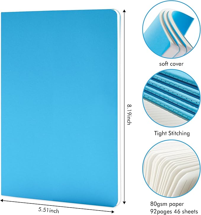 36 Pack Soft Cover Journal Bulk, Feela Lined Blank Travel Journal for Women Men Writing, Notebooks College Ruled for Work, Note Taking Notebook School Business Supplies, 8.2” x 5.5”, A5, Blue