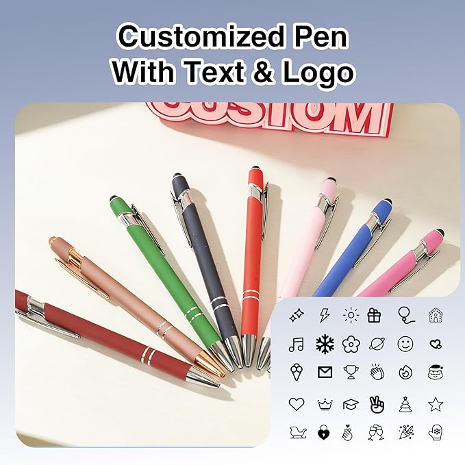 CRME Personalized Pens Custom Ballpoint Pen with Stylus Tip Customized Engraved Pens with Name/Logo Nurse Gifts Office Supplies for Women Metal Clip Ideal for Birthday School Party Rose Gold