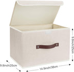TYEERS Foldable Storage Boxes with Lids 5 Pack Fabric Storage Bins with Lids, Closet Organizers for Clothes Storage, Room Organization, Office Storage, Toys - Beige
