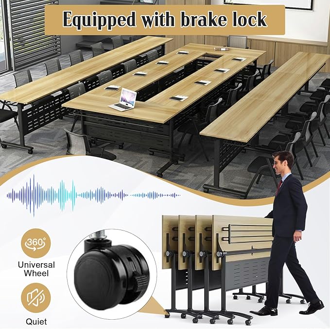 Conference Table,55.1''Folding Conference Room Table for 4-12 People,Mobile Flip Top MeetingTraining Table with Different Coulor and Styles for Offices, Classrooms,Meeting Room (2, E)