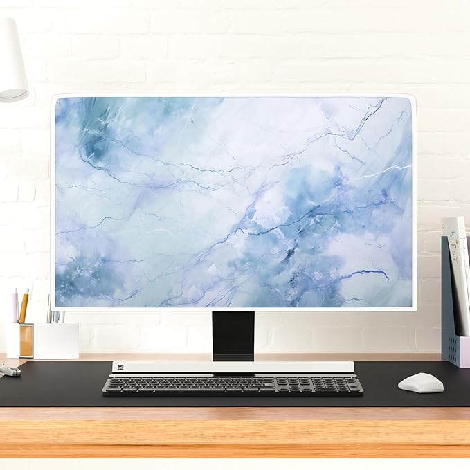 Baocicco Fashion Haze Blue Marble Computer Monitor Dust Cover 22, 23, 24, 25 Inch Full Body Cover for Display Screen Panel Case Computer Sleeve Compatible with iMac 24, 22-25 PC, Desktop and TV