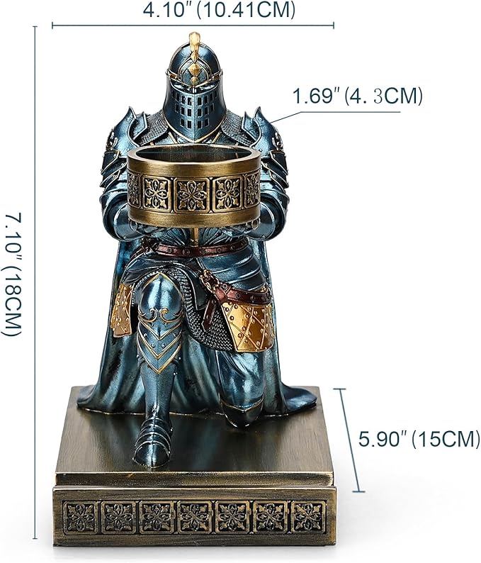 King's Guard Kneeling Knight Candlestick Holders Resin Posture TeaLight Holder Warrior Mobile Phone Stand Pen Holder Candle Holder for Restaurant, Altar, Home Table(Blue)