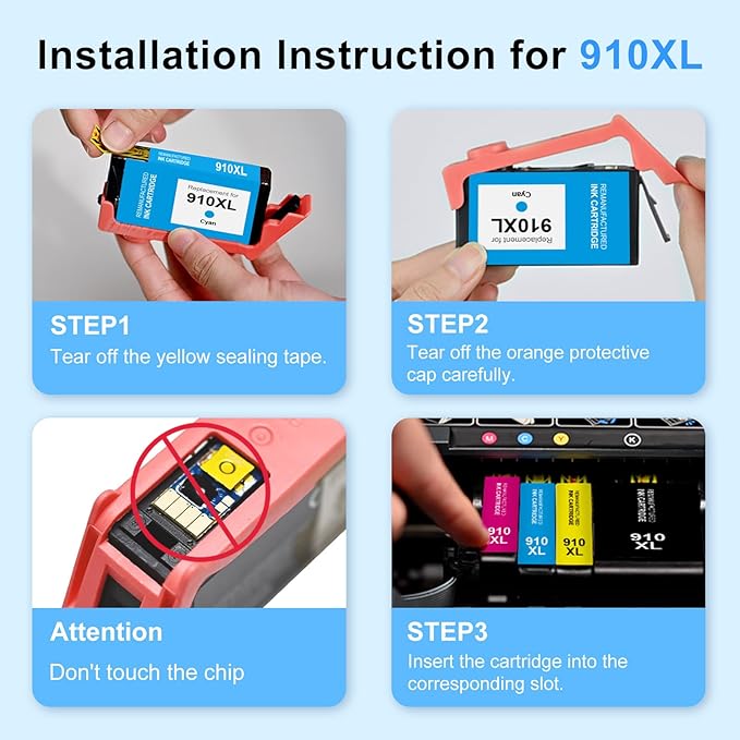 910XL Ink Cartridges Replacement for HP 910XL Ink Cartridges Combo Pack 910 Ink Work with OfficeJet Pro 8015e 8025e 8020 8028e 8010 8035e Printers (4-Pack 910XL Black and Color Combo Pack)