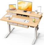 Kingant 48 x 30 Inch Electric Standing Desk with 4 Drawers, Adjustable Height Computer Desk for Home Office, Large Workstation Sit Stand Up Desk with Built-in USB A/C Charging Ports, Nature