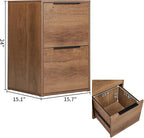 FATIGOS Wooden 2 Drawer File Cabinet, Wood Vertical Filing Cabinet Fits Hanging Files Letter Size for Home Office, Walnut