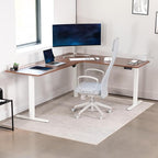 VIVO Electric Corner 75 x 63 inch L-Shaped Standing Desk, Memory Height Adjustment, Dark Walnut Top White Frame, DESK-E3CTWD-75
