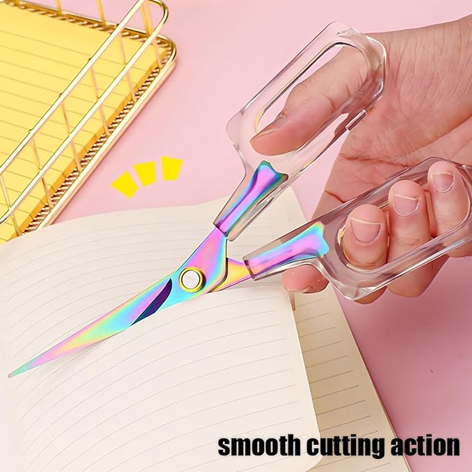 Jasni 6.5 inch Transparent office School scissors Comfort-Grip stainless steel Sharp student handmade household rust resistant non adhesive Craft Sewing scissors (6.5 Inch)