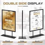 Zhengmy 1 Pcs Tabletop Sign Holder with Flat Base 11" x 8.5" Double Sided Countertop Sign Holder Vertical Desktop Display Stand Metal Poster Display Stand for Office Store Restaurant Hotels, Black