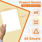 Guakicae 40 Sheets Bright White Cardstock 8.5 x 11 Printer Paper, 75lb Thick Craft Paper Card Stock for Wedding Invitations, Memus, DIY Making Cards, Business Cards, Menus, Birthday