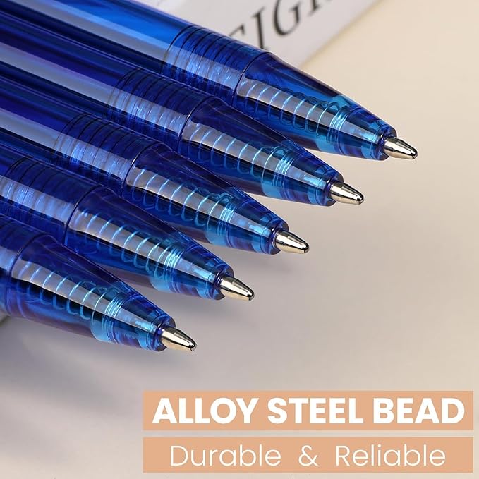 Blue Pens Bluk | 60 Pack Durawrite Retractable Ballpoint Smooth Writing | Ball Point Click Pens Blue Ink 1.0mm with Clear & Vivid Lines for Servers School Office Supplies, Lapiceros