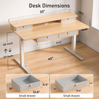 ExaDesk 55 * 30 Inches Electric Standing Widened Desk Adjustable Height with 4 Drawers, Double Storage Shelves, Home Office Workstation Sit Stand up Desk (Nature)